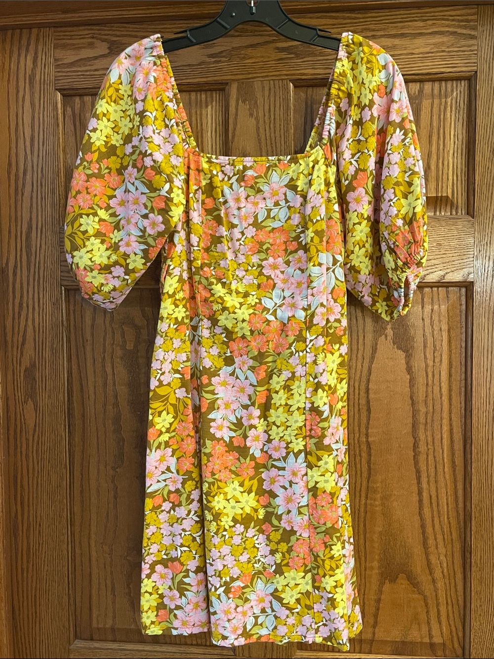 Billabong Floral Puff Sleeve Mini Dress in Yellow Pink